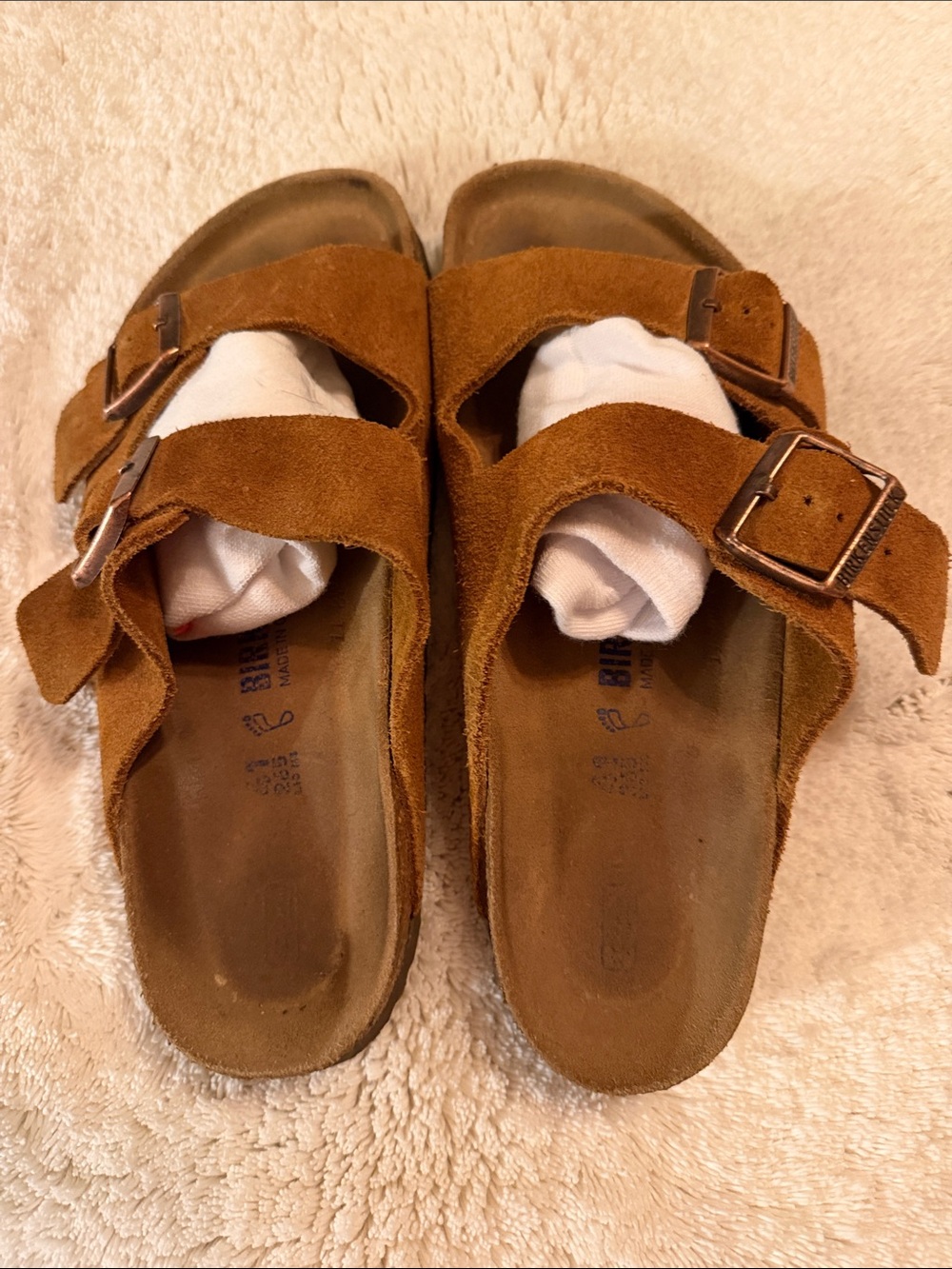 Birkenstock Suede Double Strap Sandals in Chestnut Brown